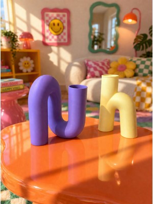 3DekorPusula Modern Dekoratif Vazo Seti 2'li-Renkli Tasarım Obje,minimal Masa & Raf Dekoru