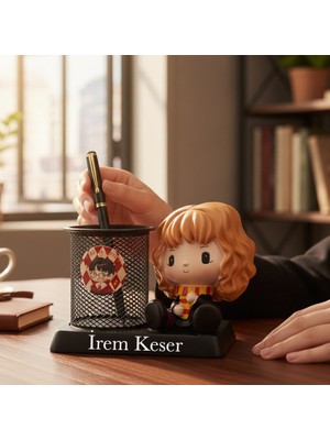 Keyfim Shop Kişiye Özel Hermione Temalı Kalemlik ve Masaüstü Organizer – Isim Yazılı Sevimli Figürlü Kalem Tutucu