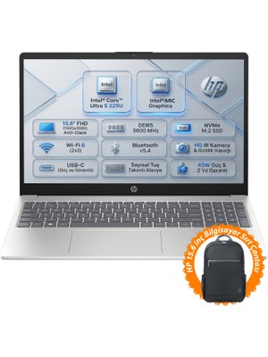 Hp Aı 15 Intel Core Ultra 5 225U 16GB 512GB SSD 15.6" Fhd Windows 11 Pro Laptop, Notebook D51E0EA 014 + Çanta