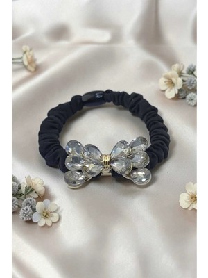 RALBAX Anemone Lastik Saç Aksesuarı – Kristal Taşlı Fiyonk Tasarımlı Şık Kadın Tokası