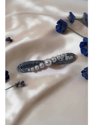 RALBAX Bruyere Saç Aksesuarı – Füme Kristal ve Gri Inci Detaylı Şık Kadın Tokası