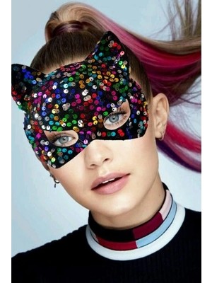 Siyah Kadife Payetli Parti Maskesi