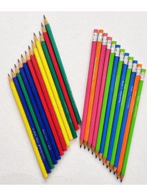 Modellino 24'lü Karışık Renk/desen Hb Mercanlı Kurşun Kalem Ufen 12'li Mercanlı + Silgi Neon Kurşun Kalem