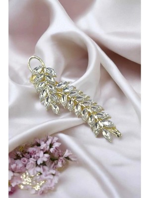 RALBAX Begonia Saç Aksesuarı – Işıltılı Kristal Taşlı, Altın Renk Başak Tasarımlı Şık Kadın Saç Tokası