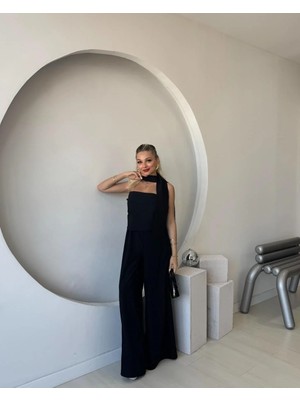 Fehu Bloom Straplez Bluz Geniş Paça Pantolon Takım Siyah