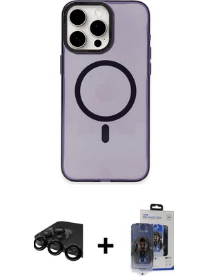 iPhone 15 Pro Max Eksen Işık Prime - Siyah Vanessa Magic Cam + Siyah Raze Metal Kamera Lens