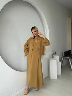 Fehu Bloom Gömlek Elbise Ikili Takım Hardal