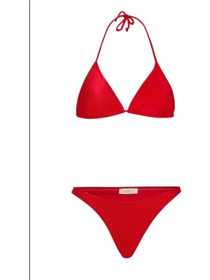 Aquella Dokulu Üçgen Bikini Takımı Kırmızı 210-1481