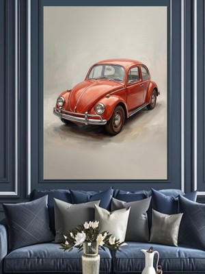 Artmeg Kırmızı Klasik Vosvos Kaplumbağa Araba Dekoratif Kanvas - Mdf Ahşap Tablo