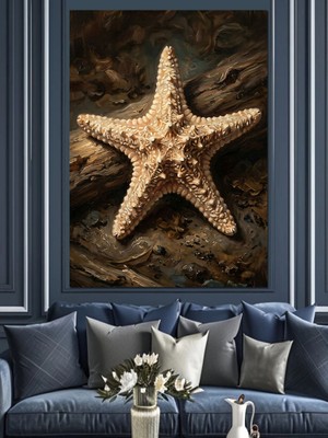 Karizma Tablo Kumsalda Duran Tek Deniz Yıldızı Dekoratif Kanvas - Mdf Ahşap Tablo