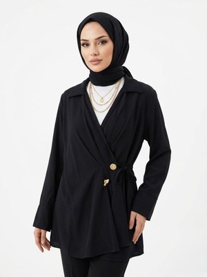 Foremia Çift Düğmeli Bağcıklı Tunik-Siyah -