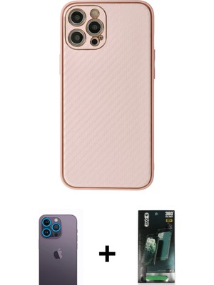 Cepte Toptan iPhone 12 Pro Ahenk Işık - Siyah 360 Mat Full Body Arka Koruyucu + Mavi Neon Fosforlu Kamera Lens