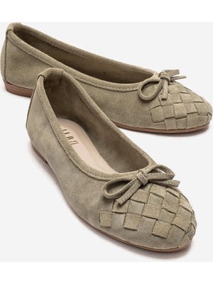 Luvi 03 Yeşil Süet Hakiki Deri Kadın Babet Ayakkabı