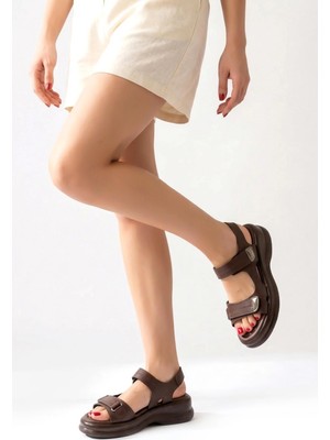 Erbilden Ginya Kahverengi Cilt Cırt Cırtlı Sandalet