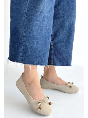 Mesga Butik Cear Bej Deri Tozu Süet Babet Ayakkabı