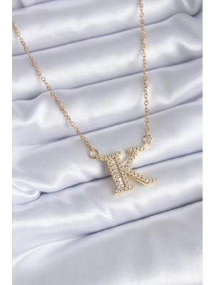 Aydogan's 316L Çelik Gold Renk K Harf Model Zirkon Taşlı Kadın Kolye - TJ-BKO7712