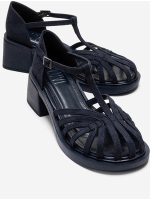 Luvi Nolana Lacivert Süet Kadın Kalın Topuklu Sandalet