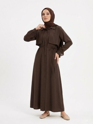 Foremia Aller Detay Patlı Elbise-Kahve -