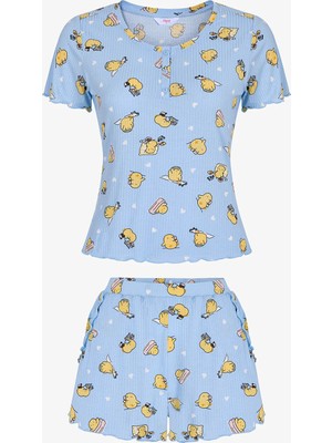 Penti Açık Mavi Happine Rib Şortlu Pijama Takımı