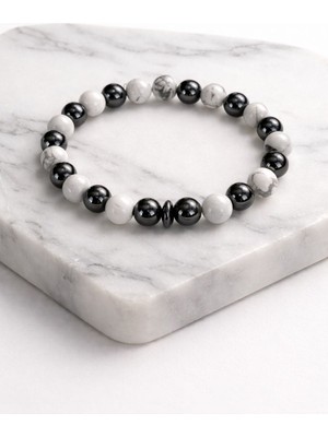Morlisse Havlit Hematit Doğal Taş Bileklik, Unisex Enerji Dengeleyici Bileklik