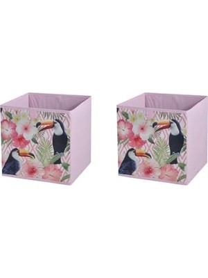 Homi Saklama Kutusu Seti,kapaklı Kuş ve Bahar Desen Kumaş 2 Adet 28X28X28CM