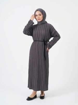 Foremia Pilise Dokulu Kemer Detay Elbise-Antrasit -