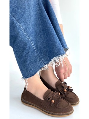 Mesga Butik Boriy Kahverengi Deri Tozu Süet Babet Ayakkabı