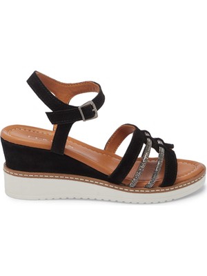 Tergan Siyah Hakiki Süet Deri Kadın Sandalet - K25Y1SN67869-A01