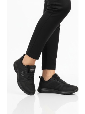 Walkway Siyah Fileli Hafif Bağcıklı Esnek Unisex Spor Ayakkabı 020 G