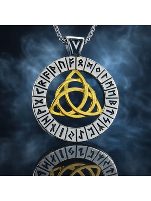 Paslanmaz Çelik Viking Rün Kolye Triquetra Sembol Altın Renk Detaylı Norse Mitoloji Viking Kolye