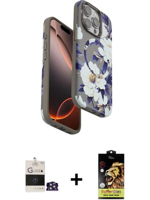 BUTİMAR'S iPhone 14 Pro Max Siluet Doku - Siyah Buffer Cam Ekran Koruyucu + Gümüş Bilvis Titan Kamera Lens