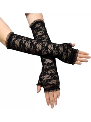 Aydogan's Uzun Zarif Dantel Eldiven Parmaksız Siyah 35 cm