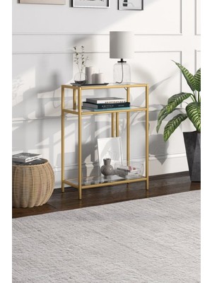 Feyza Design Altın Renk Temper Camlı Dresuar Konsol Komodin