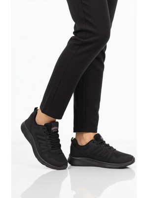 Walkway Siyah Fileli Hafif Bağcıklı Unisex Spor Ayakkabı 2029 G