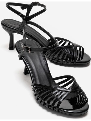 Luvi Danıca Siyah Rugan Ince Bantlı Kadın Topuklu Ayakkabı