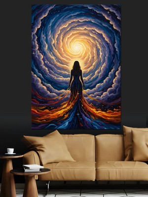 Karizma Tablo Girdap Şeklinde Işıklı Gökyüzü Silüeti Dekoratif Kanvas - Mdf Ahşap Tablo