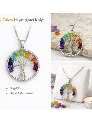 Kolyeucum Evcikuş Hayat Ağacı 7 Çakra Doğal Taş Kolye – Unisex Şık Kolye