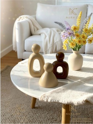 Nura Co 3'lü Anne Baba Çocuk Soyut Aile Heykeli Set Dekoratif Biblo Minimalist Boho Ev Dekor Hediyelik