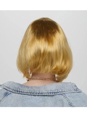 Düz Kesim Küt Parti Peruğu Altın Renk