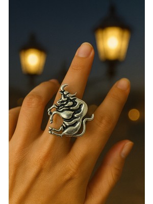 Herşey Nota Boğa Burcu Simgeli Unisex Ayarlanabilir Metal Yüzük