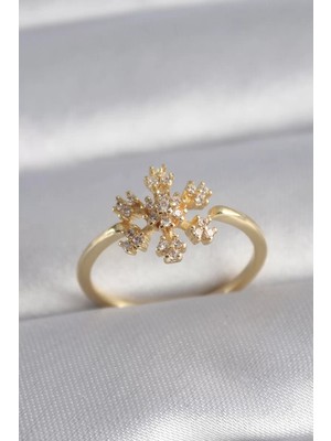 Aydogan's Pirinç Gold Renk Zirkon Taşlı Kar Tanesi Model Kadın Yüzük - TJ-BYK3033