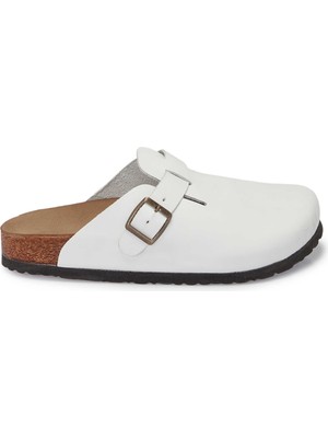 Tergan Beyaz Hakiki Deri Kadın Terlik - K25Y1TR68000-A26