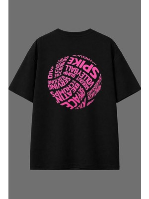 Vsrn Voleybol 11 Tasarım Arka Baskılı Siyah Oversize T Shirt