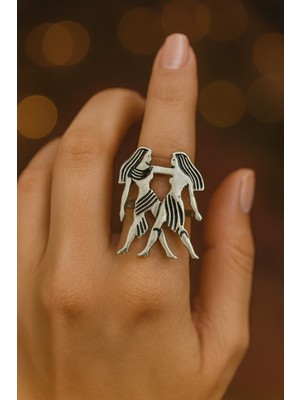 Herşey Nota Ikizler Burcu Simgeli Unisex Ayarlanabilir Metal Yüzük