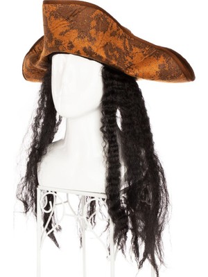 Zenvia Siyah Saçlı Kaptan Korsan Şapkası