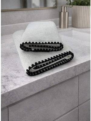 Türkühome Siyah Istiridye Dikişli %100 Pamuk Yumuşak Dokulu Yüksek Su Emici 2'li Banyo Havlu SETI|50X90-70X130