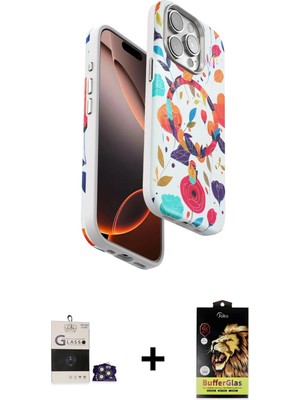 BUTİMAR'S iPhone 14 Pro Max Siluet Doku - Siyah Buffer Cam Ekran Koruyucu + Gümüş Bilvis Titan Kamera Lens