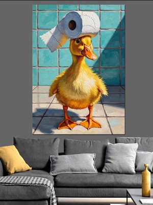 Karizma Tablo Başı Tuvalet Kağıtlı Küçük Ördek Dekoratif Kanvas - Mdf Ahşap Tablo