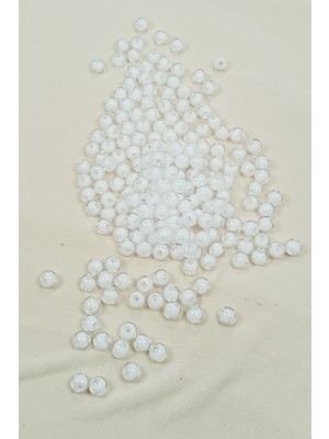 MiraLive Yuvarlak Boncuk Içten Boncuklu Bileklik Çanta Boncuğu 8 mm 50 gr Beyaz - BNC470
