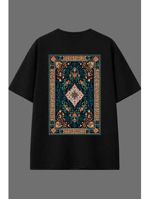 Vsrn Iran Halıları 1 Tasarım Arka Baskılı Siyah Oversize T Shirt